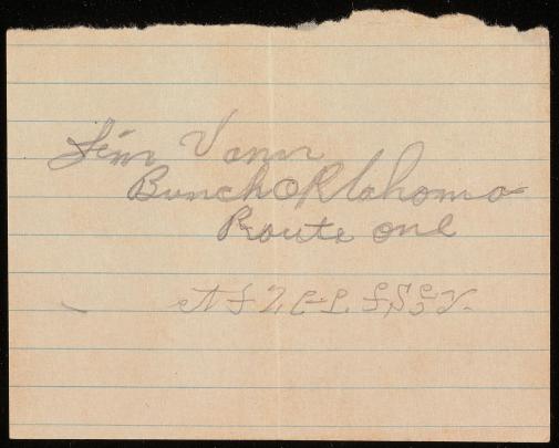  Address (in English) with short Cherokee note 