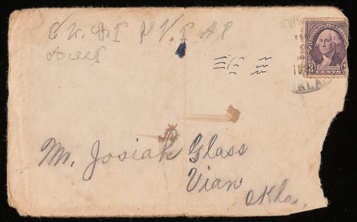  Envelope: addressed to Josiah Glass, Vian, Oklahoma 