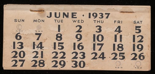 Financial notes on the verso of a 1937 calendar 