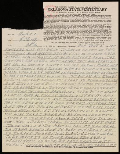  Letter to Dollie Duncan on Oklahoma State Penitentiary stationary 